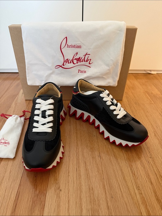 Christian Louboutin Shoes - NEW Christian Louboutin Black Leather Womens Low-Top Sneakers with Red Outsole